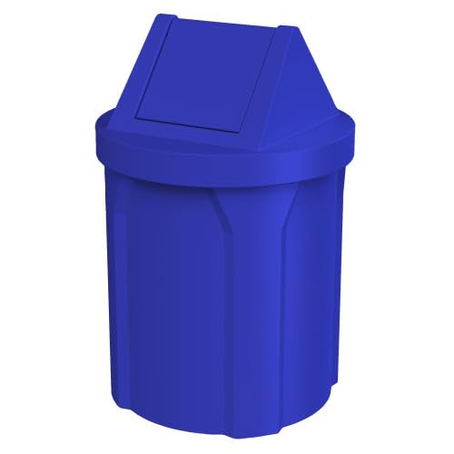 Sturdy Essentials 42 Gallon Round 100% Recycled Plastic Indoor or Outdoor Commercial Trash Can with Easy Access Swing Top Lid | Great for Schools and Businesses - Blue