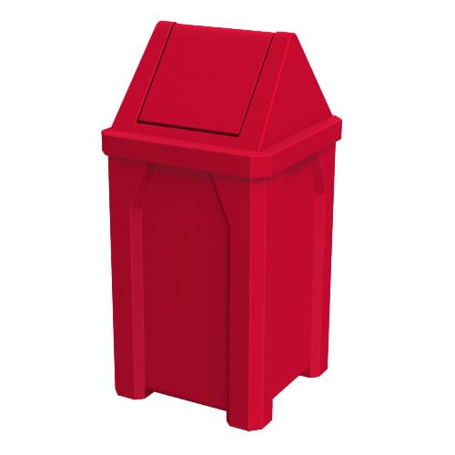 Sturdy Essentials 32 Gallon Square 100% Recycled Plastic Heavy Duty Outdoor Commercial Trash Can with Easy Access Swing Top Lid | Great for Schools and Businesses - Red