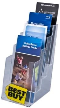 Clear-Ad - LHF-S104 - Acrylic Slant Back 4 Tier Trifold Brochure Display - Plastic Literature Holder for Flyers, Booklets, Bills, Mail, Letters, Cards, Pamphlets, Maps (Pack of 4)
