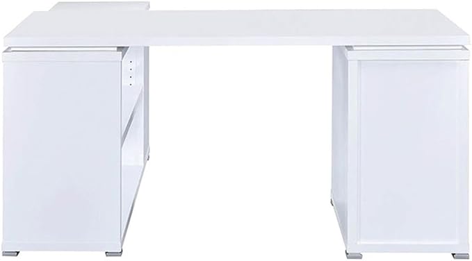 Pemberly Row L Shape Corner Storage Desk in White, Letter/Legal File, 5 Bookshelves