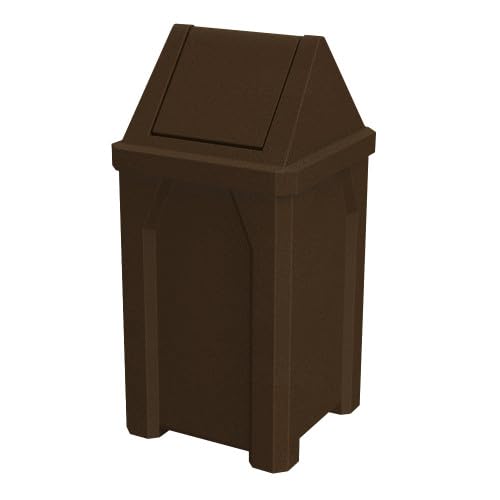 Sturdy Essentials 32 Gallon Square 100% Recycled Plastic Heavy Duty Outdoor Commercial Trash Can with Easy Access Swing Top Lid | Great for Schools and Businesses - Brown Granite