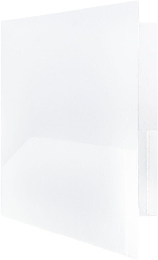 JAM PAPER Plastic Color Pop Folders - 2 Pocket Durable Folders with Metal Prongs Fastener Clasps - Clear - 3/Pack