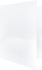 JAM PAPER Plastic 2 Pocket POP Folders - Durable School Folders with Metal Prongs Fastener Clasps - Clear - Bulk 48/Pack