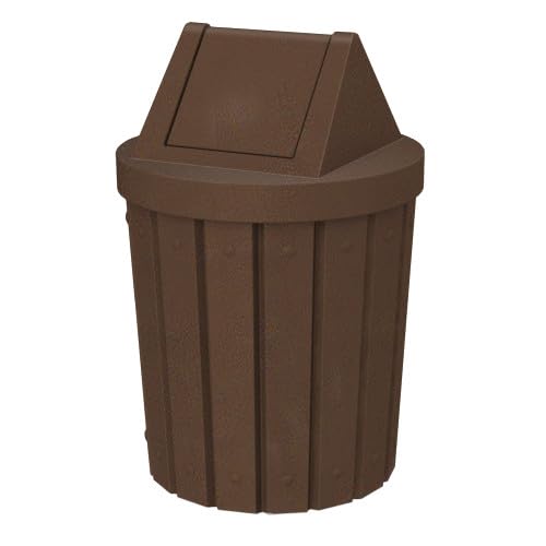 Sturdy Essentials 42 Gallon Round Slatted 100% Recycled Plastic Indoor or Outdoor Commercial Trash Can with Easy Access Swing Top Lid | Great for Schools and Businesses - Brown Granite