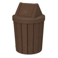 Sturdy Essentials 42 Gallon Round Slatted 100% Recycled Plastic Indoor or Outdoor Commercial Trash Can with Easy Access Swing Top Lid | Great for Schools and Businesses - Brown Granite