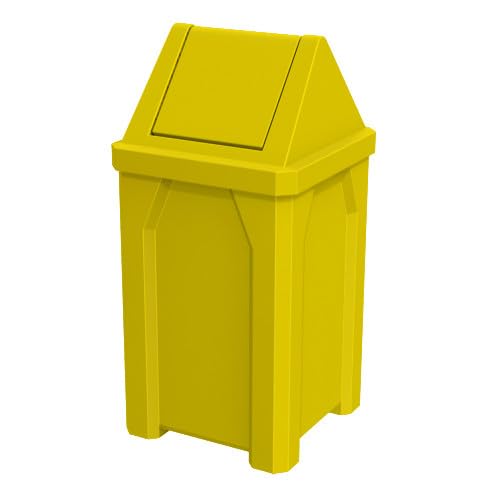Sturdy Essentials 32 Gallon Square 100% Recycled Plastic Heavy Duty Outdoor Commercial Trash Can with Easy Access Swing Top Lid | Great for Schools and Businesses - Yellow