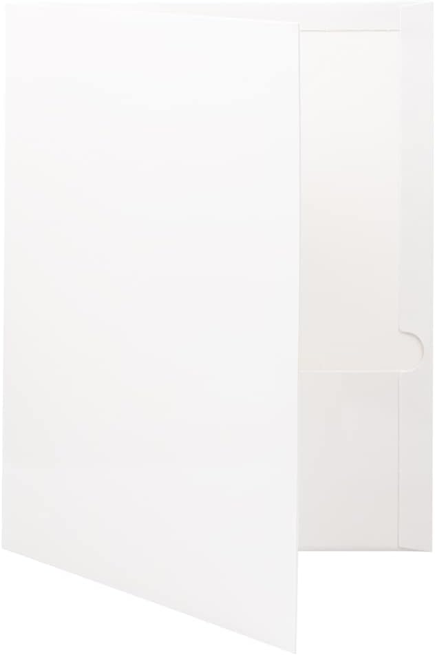 JAM PAPER Laminated Two Pocket Glossy School Folders - Letter Size - High Gloss White - Bulk 100/Box