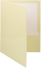 JAM PAPER Laminated Two Pocket Glossy Folders - Ivory - 3/Pack