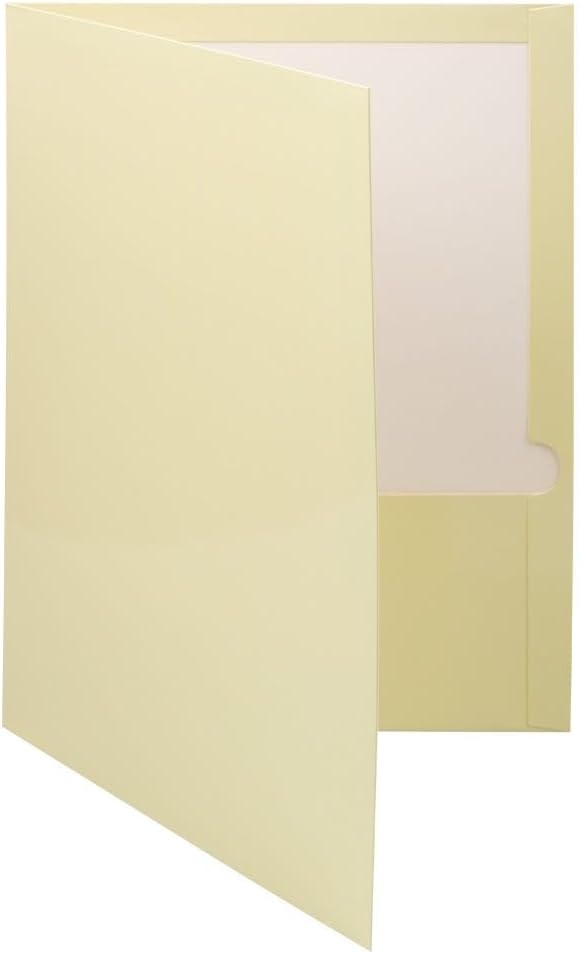 JAM PAPER Laminated Two Pocket Glossy Folders - Ivory - 3/Pack