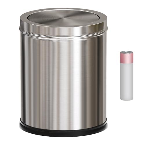 YOJIA 4 Gallon Stainless Steel Waste Bin,Small Metal Garbage can with Shake Lid,Paper Backet with Flipping Lid, Large Capacity Trash Can, for Kitchen,Bathroom,Living Room,Office,Hotle (Silver)