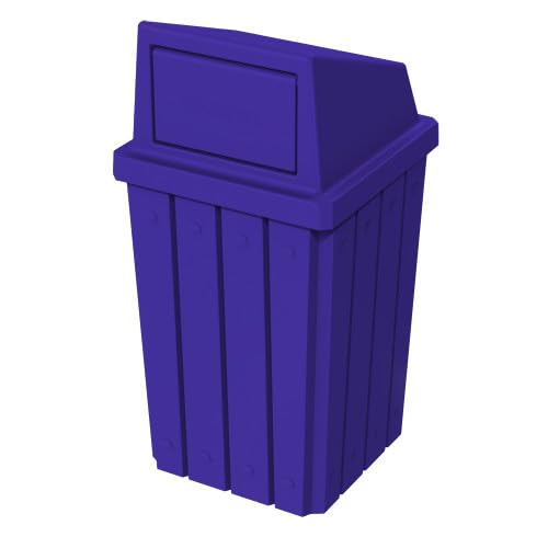 Sturdy Essentials Campus Collection 32 Gallon Square Slatted 100% Recycled Plastic Heavy-Duty Commercial Outdoor or Indoor Trash Can with Push Top Lid | Great for Schools and Businesses - Blue