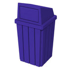 Sturdy Essentials Campus Collection 32 Gallon Square Slatted 100% Recycled Plastic Heavy-Duty Commercial Outdoor or Indoor Trash Can with Push Top Lid | Great for Schools and Businesses - Blue
