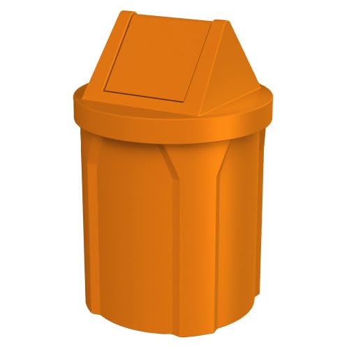 Sturdy Essentials 42 Gallon Round 100% Recycled Plastic Indoor or Outdoor Commercial Trash Can with Easy Access Swing Top Lid | Great for Schools and Businesses - Orange