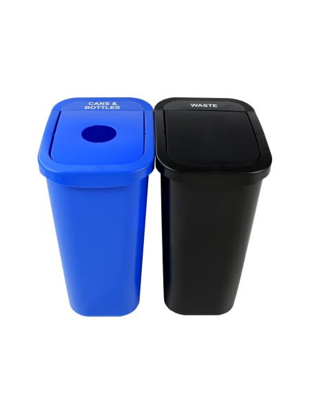 Sturdy Essentials City Box 7 Gallon Recycling and Waste Bin Container with Lid for Residential, Business, and Commercial Recycling - NYC Compliant (Cans Waste)