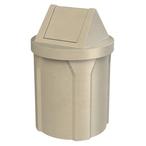 Sturdy Essentials 42 Gallon Round 100% Recycled Plastic Indoor or Outdoor Commercial Trash Can with Easy Access Swing Top Lid | Industrial Strength | Great for Schools and Businesses - Beige Granite