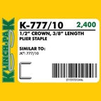 Klinch-Pak K-777/10 3/8” Leg by 1/2" Wide Heavy-Duty Galvanized Plier Staples, 2400 Per Package, for stapling Trays, Lids, Bags, Header Cards, Fastening End Caps and Container Inserts