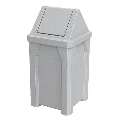 Sturdy Essentials 32 Gallon Square 100% Recycled Plastic Heavy Duty Outdoor Commercial Trash Can with Easy Access Swing Top Lid | Great for Schools and Businesses - Light Granite