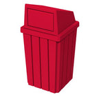Sturdy Essentials Campus Collection 32 Gallon Square Slatted 100% Recycled Plastic Heavy Duty Outdoor Trash Can with Push Top Lid - Great for Schools and Businesses - Red