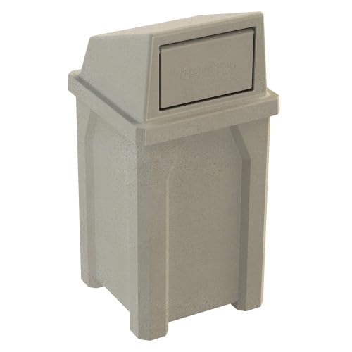 Sturdy Essentials 32 Gallon Square 100% Recycled Plastic Heavy Duty Indoor or Commercial Outdoor Trash Can with Push Lid | Great for Schools and Businesses - Beige Granite