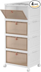 CTSNSLH 4 Tier Plastic Storage Bins with Lid - 27.5Qt Stackable with Lids for Bedroom, Living Room, Office - Foldable Containers, Household Organization