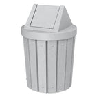 Sturdy Essentials 42 Gallon Round Slatted 100% Recycled Plastic Indoor or Outdoor Commercial Trash Can with Easy Access Swing Top Lid | Great for Schools and Businesses - Light Granite