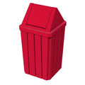 Sturdy Essentials 32 Gallon Square Slatted 100% Recycled Plastic Indoor or Outdoor Commercial Trash Can with Easy Access Swing Top Lid | Great for Schools and Businesses - Red