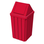 Sturdy Essentials 32 Gallon Square Slatted 100% Recycled Plastic Indoor or Outdoor Commercial Trash Can with Easy Access Swing Top Lid | Great for Schools and Businesses - Red