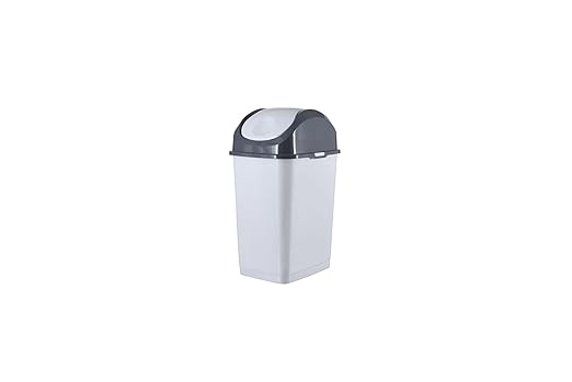 Superio 1.25 Gal Mini Plastic Trash Can with Swing Top Lid, Small Grey Waste Bin for Countertop, Desk, Vanity, Bathroom 5 Quart (WhiteSmoke/Grey)