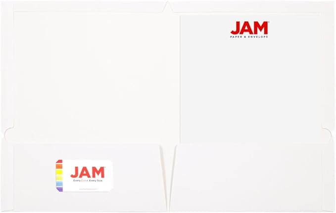 JAM PAPER Laminated Two Pocket Glossy Folders - White - 3/Pack