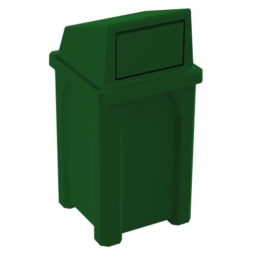 Sturdy Essentials Campus Collection 32 Gallon Square 100% Recycled Plastic Heavy Duty Indoor or Outdoor Commercial Trash Can with Push Lid | Great for Schools and Businesses - Green