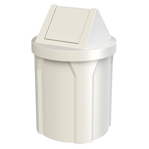 Sturdy Essentials 42 Gallon Round 100% Recycled Plastic Indoor or Outdoor Commercial Trash Can with Easy Access Swing Top Lid | Great for Schools and Businesses - White