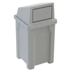 Sturdy Essentials 32 Gallon Square 100% Recycled Plastic Heavy Duty Indoor or Outdoor Commercial Trash Can with Push Lid | Great for Schools and Businesses - Light Granite