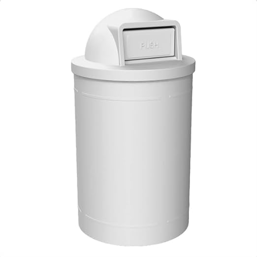 Campus Collection 55 Gallon Round Recycled Heavy-Duty Plastic Commercial Indoor or Outdoor Trash Can with Push Open Dome Lid and Internal Liner | Great for Schools and Businesses - White