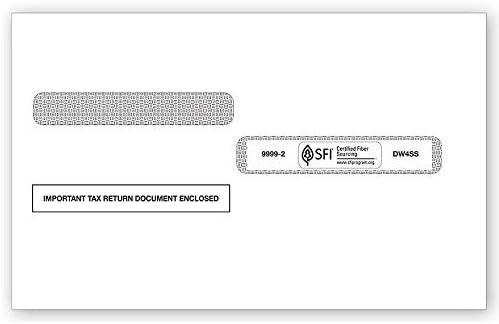 100 Envelopes Designed for W2 Forms 4-Up, Self- Seal Double Window, Security Envelopes Pack of 100