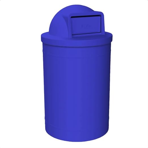 Sturdy Essentials Campus Collection 55 Gallon Round Heavy-Duty Plastic Commercial Outdoor or Indor Trash Can with Push Open Dome Lid and Internal Liner | Great for Schools and Businesses - Blue
