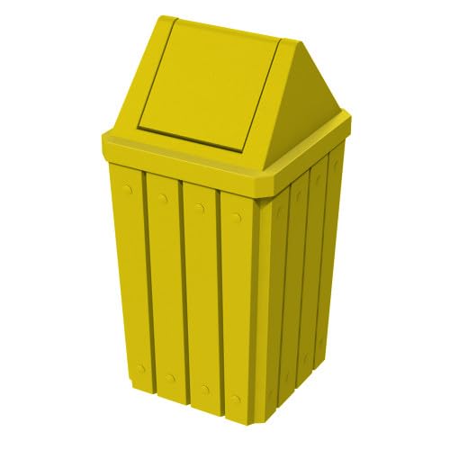 Sturdy Essentials 32 Gallon Square Slatted 100% Recycled Plastic Indoor or Outdoor Commercial Trash Can with Easy Access Swing Top Lid | Great for Schools and Businesses - Yellow