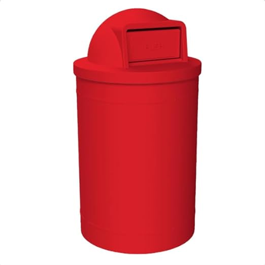 Sturdy Essentials Campus Collection 55 Gallon Round Plastic Heavy Duty Commercial Indoor or Outdoor Trash Can with Push Open Dome Lid and Internal Liner | Great for Schools and Businesses - Red