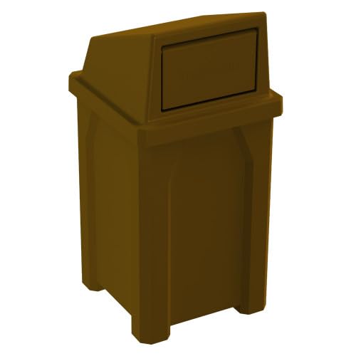 Sturdy Essentials 32 Gallon Square 100% Recycled Plastic Heavy Duty Indoor or Outdoor Commercial Trash Can with Push Lid | Great for Schools and Businesses - Brown