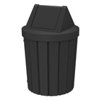 Sturdy Essentials 42 Gallon Round Slatted 100% Recycled Plastic Indoor or Outdoor Commercial Trash Can with Easy Access Swing Top Lid | Great for Schools and Businesses - Black