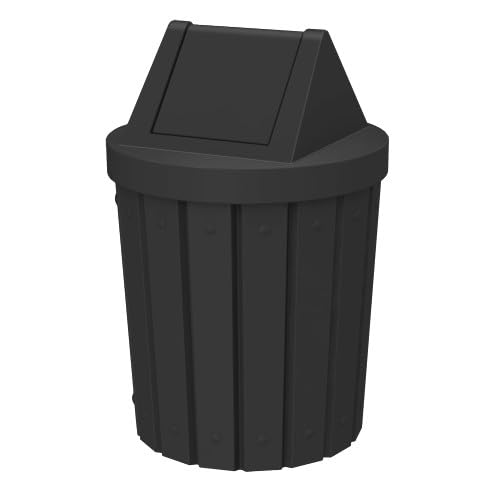 Sturdy Essentials 42 Gallon Round Slatted 100% Recycled Plastic Indoor or Outdoor Commercial Trash Can with Easy Access Swing Top Lid | Great for Schools and Businesses - Black