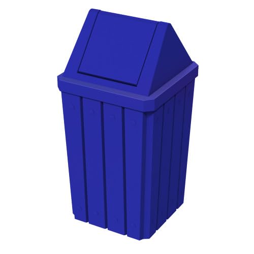 Sturdy Essentials 32 Gallon Square Slatted 100% Recycled Plastic Indoor or Outdoor Commercial Trash Can with Easy Access Swing Top Lid | Great for Schools and Businesses - Blue