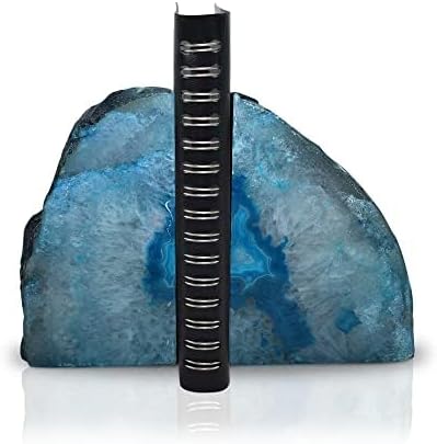 Nature's Decorations Agate Bookends - A Quality Teal Geode with Non-Skid Rubber Bumpers for Shelves, Office, Home Decor - Heavy Duty Cool Crystal Stone (4-6 LB)