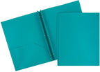 JAM PAPER Plastic Color Pop Folders - 2 Pocket Durable Folders with Metal Prongs Fastener Clasps - Teal Blue - 3/Pack