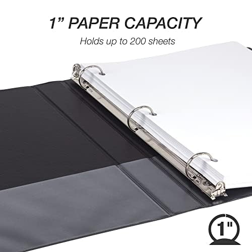 Samsill 1 Inch 3 Ring Binders, Made in USA, Economy Round Ring, Clear View Cover, 200 Sheet Capacity - for School, Home, Office - Black, 4 Pack