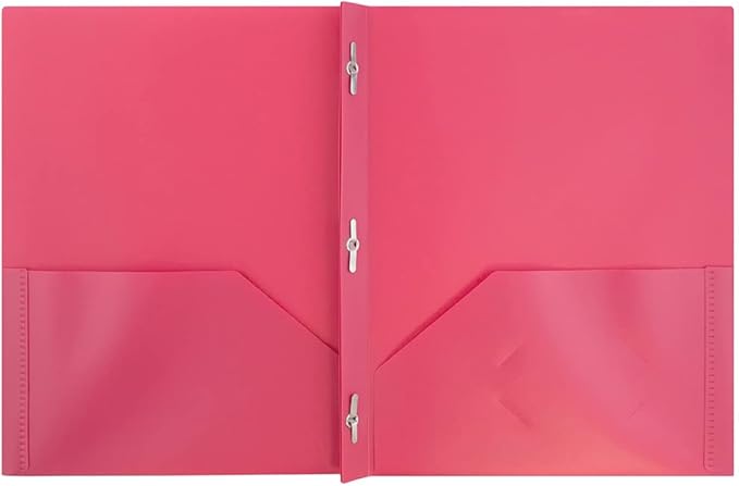 JAM PAPER Plastic Color POP Folders - 2 Pocket Durable Folders with Metal Prongs Fastener Clasps - Assorted Primary Colors - 6/Pack
