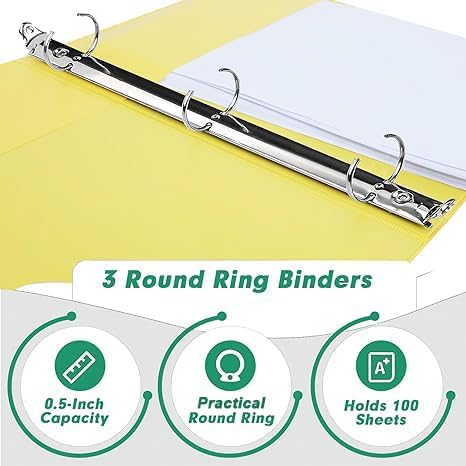 3 Ring Binder 0.5 Inch, PANDRI 6 Pack 1/2-Inch Binder Fits Letter Size 8.5'' x 11'' Paper, Versatile Binders for Office Home School, 2 Pockets, Assorted 6 Color