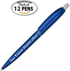 Personalized Ballpoint Pens - Retro -Retractable Click action - Custom - Black writing - Printed Name pens - Imprinted with Your Logo or Message - with Personalization - 12 Pens/Box (Blue)