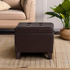 Asense 17 Inch Storage Ottoman Foot Rest,Square Faux Leather Foot Stool,Small Ottoman with Storage,Padded Seat for Entryway,Living Room,Bedroom,Couch,Under Desk,Brown