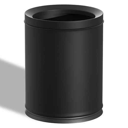 YOJIA 3.17 Gallon/12L Elegant Garbage Can,Double Layers Metal Trash Cans,Light Luxury Black Waste Basket, for Bathroom,Bedroom,Kitchen,Hotel,Office,Bank,Home,Cafe (Black 12L)