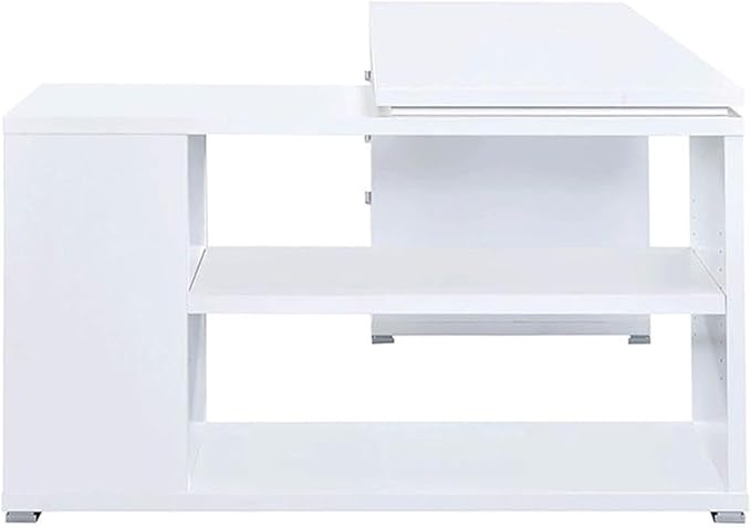 Pemberly Row L Shape Corner Storage Desk in White, Letter/Legal File, 5 Bookshelves